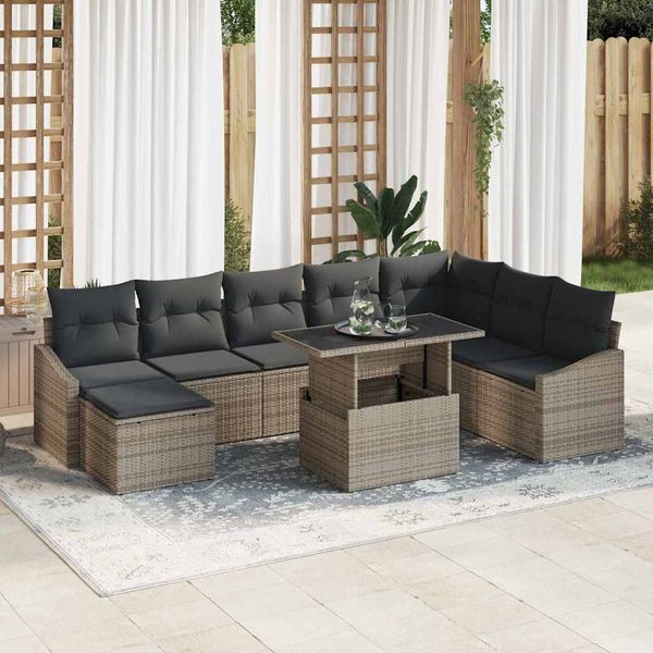 vidaXL Sada pohoviek s vankúšom s úložiskom 9 pcs Sivá polyratan