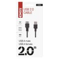 Kábel USB 2.0 A/M – A/F 2m, čierny, EMOS S70201