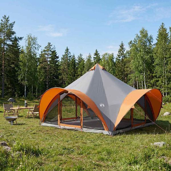 vidaXL Tipi stan Šedá a oranžová Pre 18 osôb Polyester a oceľ