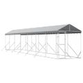 vidaXL Vonkajší koterec pre psov so strechou striebor. 2x14x2,5m oceľ