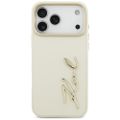 Karl Lagerfeld puzdro z PU kože s logom Karl script a kovovými tlačidlami fotoaparátu pre iPhone 17 Pro Max béžová