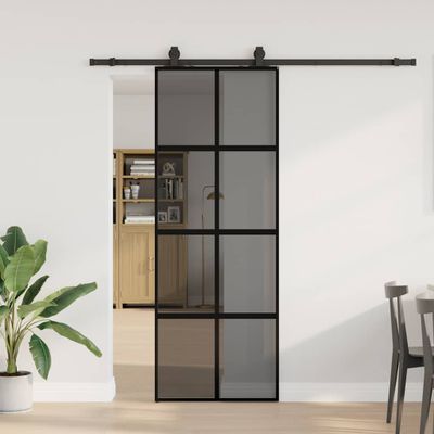 vidaXL Posuvné dvere s kovaním čierne 76x205 cm tvrdené sklo