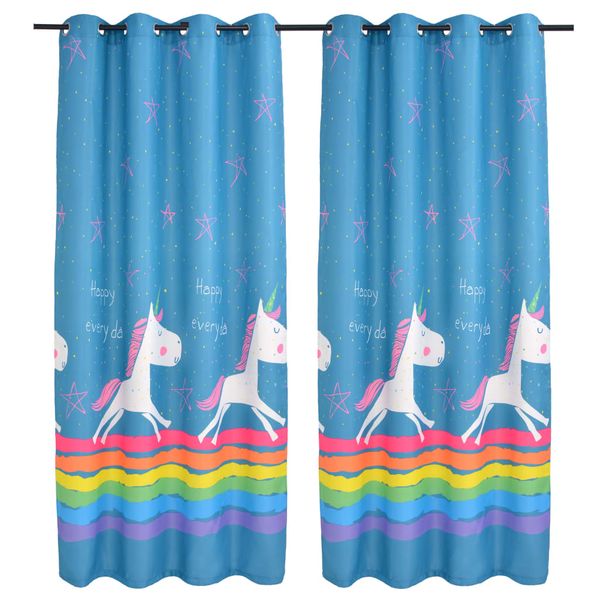 vidaXL Detské zatemňovacie závesy s potlačou 2 ks modré 140x240 cm