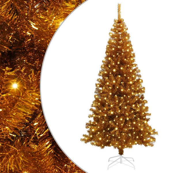 vidaXL Vianočný stromček s 300 LED-i so stojanom Zlatá 180 cm PET
