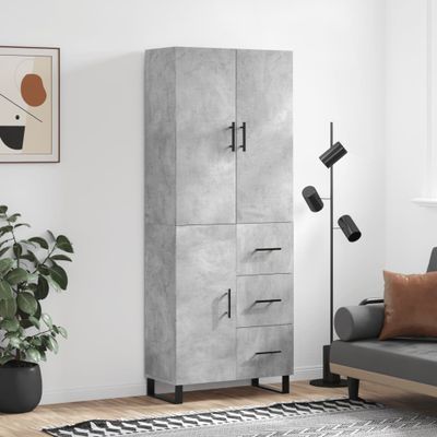 vidaXL Vysoká skrinka betónová sivá 69,5x34x180 cm spracované drevo
