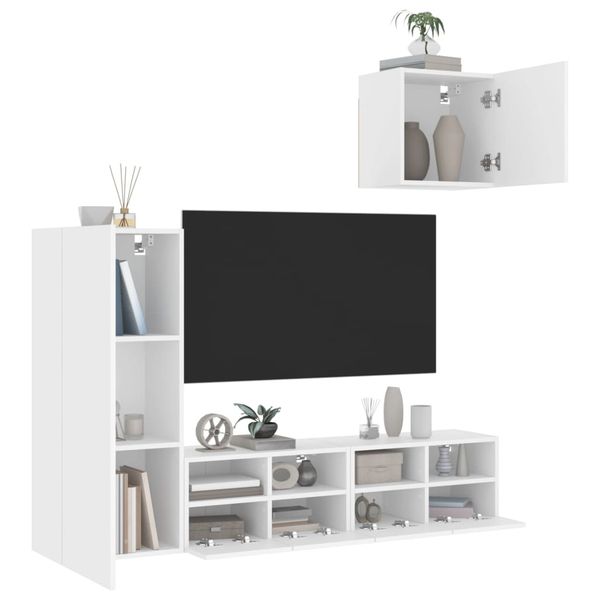 vidaXL 4-dielne TV nástenné skrinky biele kompozitné drevo