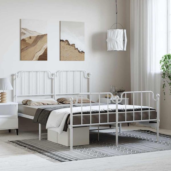 vidaXL Kovový rám postele s predným a zadným čelom biely 150x200 cm