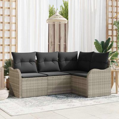 vidaXL Súprava záhradných pohoviek 4 pcs Svetlosivá polyratan