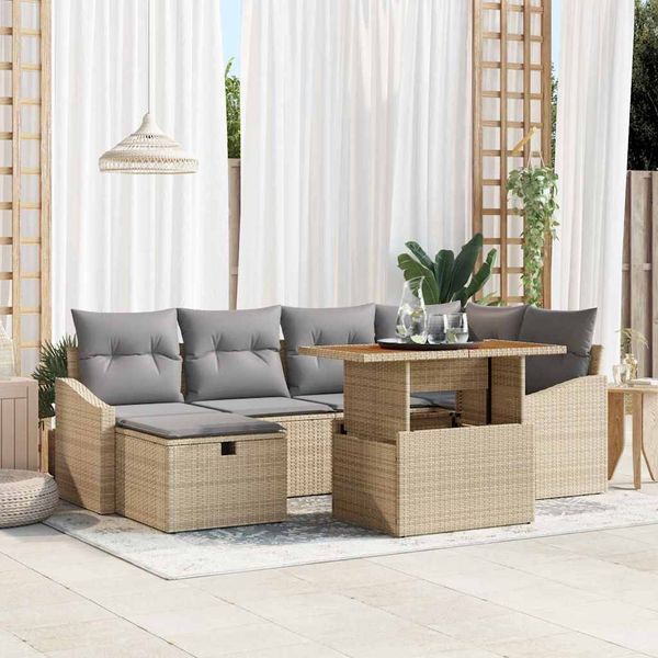 vidaXL Súprava záhradných pohoviek s vankúšom 7 pcs Béžová polyratan