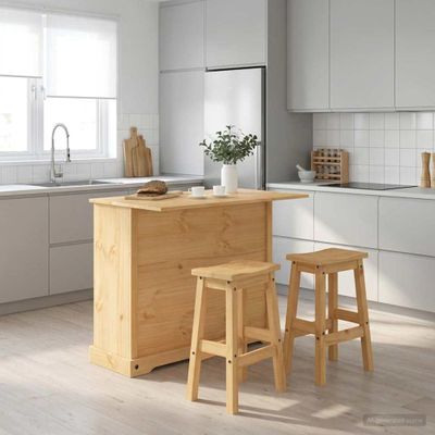 vidaXL Kuchynský ostrovný set 3 pcs Medový vosk Masívne borovica