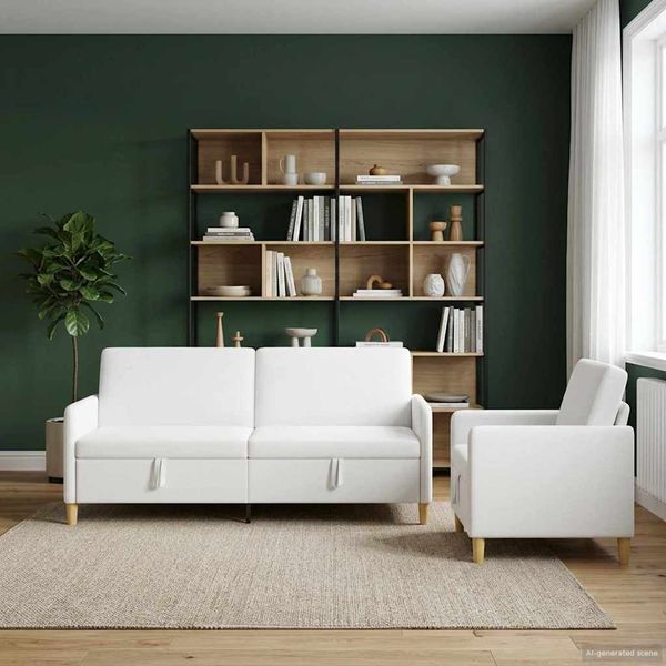 vidaXL Súprava pohovky s úložným priestorom 2 pcs Biela Polyester