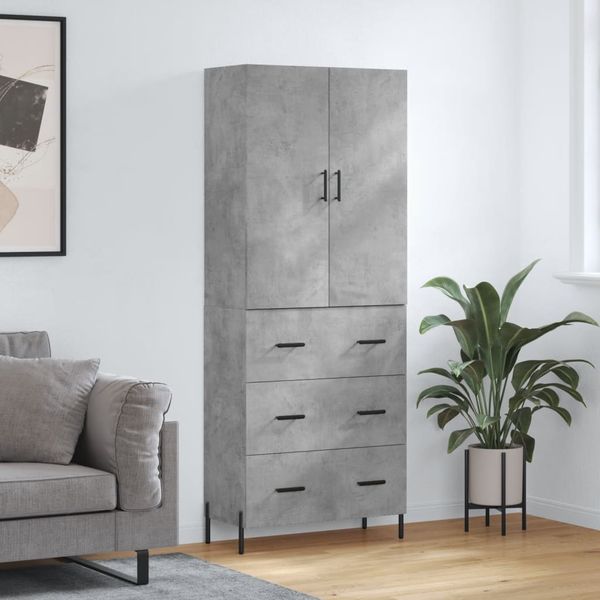 vidaXL Vysoká skrinka betónová sivá 69,5x34x180 cm spracované drevo