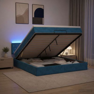 vidaXL Ottoman posteľ s matracom a LED Tmavo modrá 140 x 190 cm Zamat