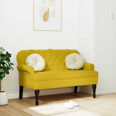 vidaXL Lavička s operadlom žltá 119,5x64,5x75 cm zamat