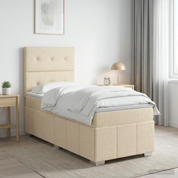 vidaXL Posteľ boxspring s matracom Krémová 90 x 190 cm Látka