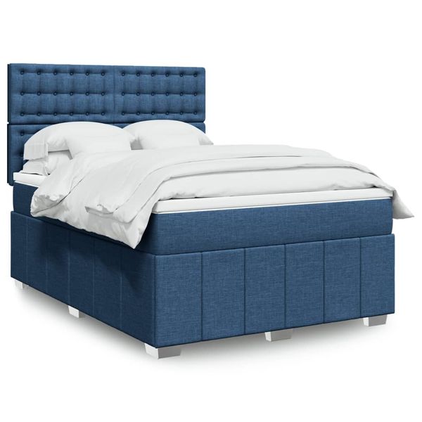 vidaXL Posteľný rám boxspring s matracom modrý 140x200 cm látka