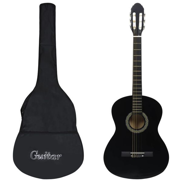 vidaXL Klasická gitara pre začiatočníkov s taškou čierna 4/4 39"