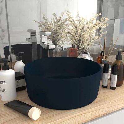 vidaXL Luxusné umývadlo, okrúhle, matné tmavomodré 40x15 cm, keramika