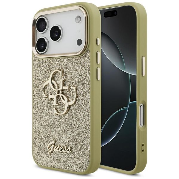 Puzdro Guess Fixed Glitter Big 4G Metal Frame pre iPhone 17 Pro zlaté