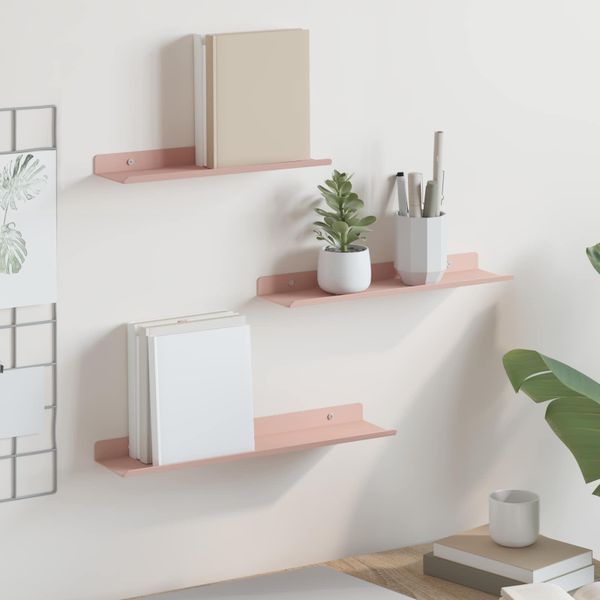 vidaXL Závesná polica Nástenný 3 pcs Ružová 40 x 9 x 2,5 cm Oceľ
