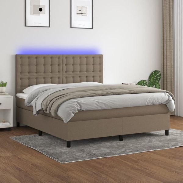 vidaXL Posteľ boxsping s matracom a LED sivohnedá 180x200 cm látka