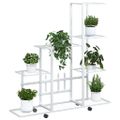 vidaXL Stojan na kvety s kolieskami 94,5x25x92,5 cm biely kovový