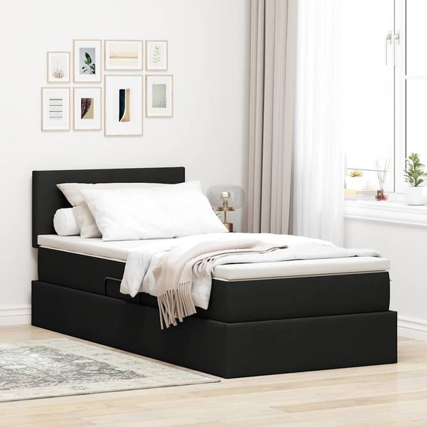 vidaXL Postel s úložným prostorem a matrací Čierna 90 x 200 cm