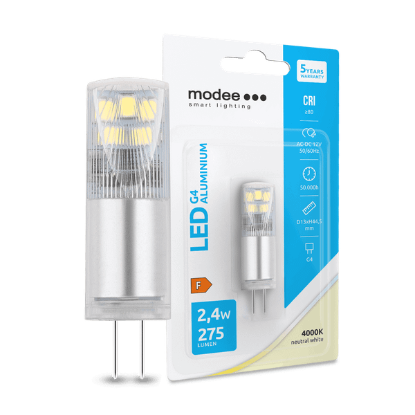Modee LED žiarovka G4 Aluminium AC-DC 12V, 2,4W 4000K 275lm (ML-G4A4000K2.4WB1)