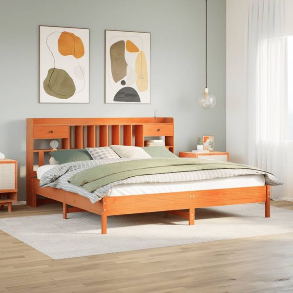 vidaXL Posteľ s knižnicou bez matraca vosková 200x200 cm borovica