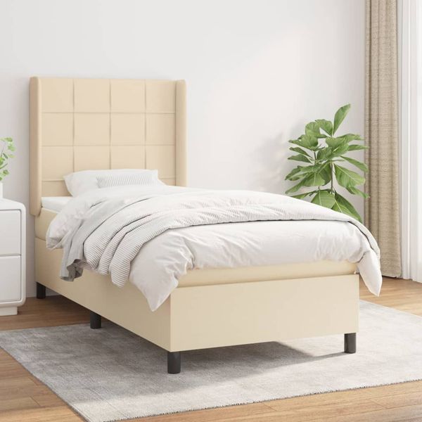 vidaXL Boxspring posteľ s matracom krémová 100x200 cm látka