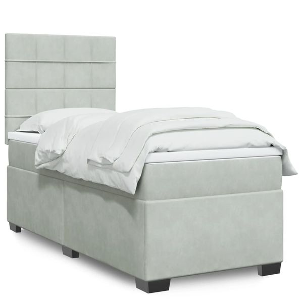 vidaXL Posteľný rám boxsping s matracom bledosivý 90x190 cm zamat