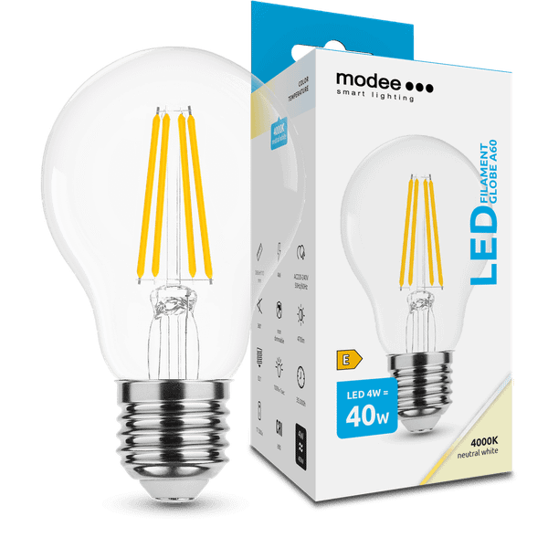 Modee Smart Lighting LED Filament Globe žiarovka E27 4W neutrálna biela (ML-A60F4000K4WE27)