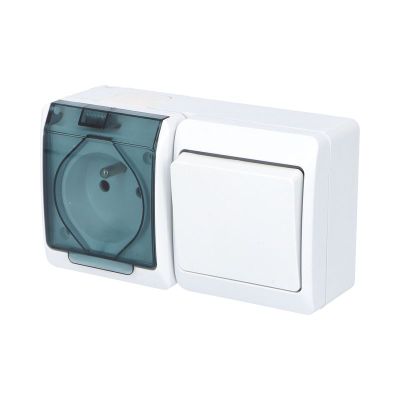 GALATEA IP44 Prepínač striedavý č.6 + zásuvka 2P + PE (biela / prehliadateľné víčko)