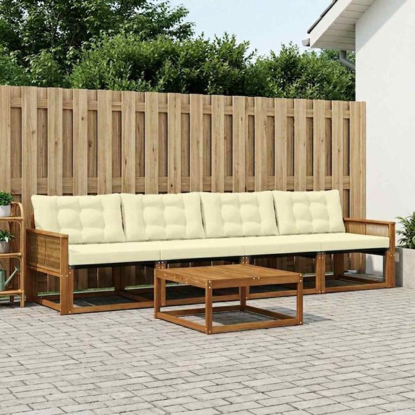 vidaXL Záhradná súprava gaučov s vankúšom 5 pcs Prírodná a krémová