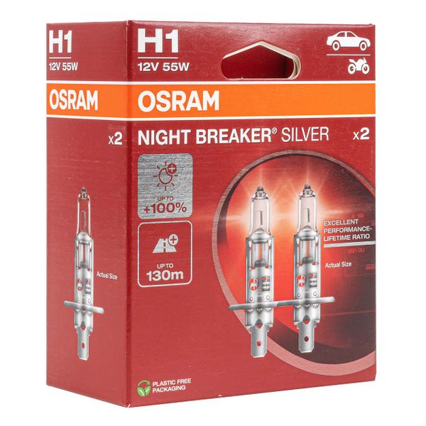 Halog&eacute;nov&aacute; &yuml;iarovka Osram H1 12V 55W P14,5s NIGHT BREAKER SILVER +100% / 2ks