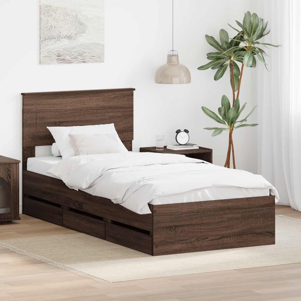 vidaXL Rám postele so zásuvkou Hnedý dub 90 x 190 cm Inžinierske drevo