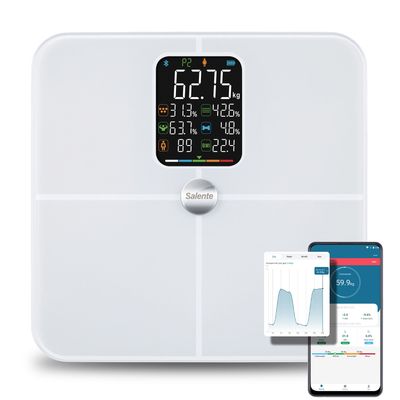Salente BodyFit, múdra osobná diagnostická fitness váha, Bluetooth, biela