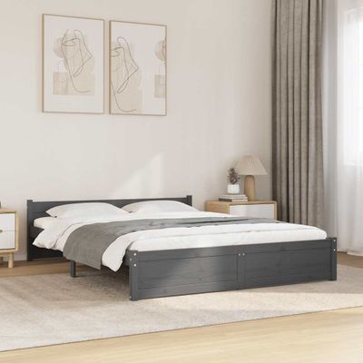 vidaXL Posteľný rám, sivý, drevený masív 135x190 cm, dvojlôžko
