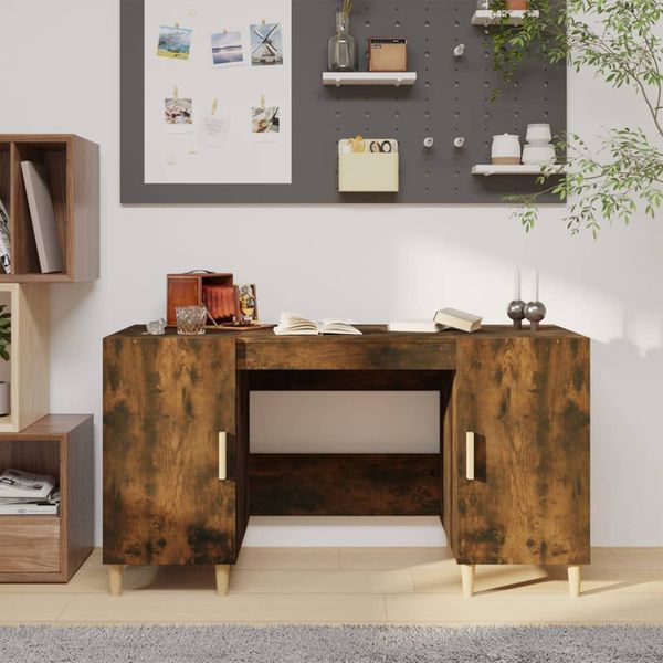 vidaXL Stôl dymový dub 140x50x75 cm spracované drevo