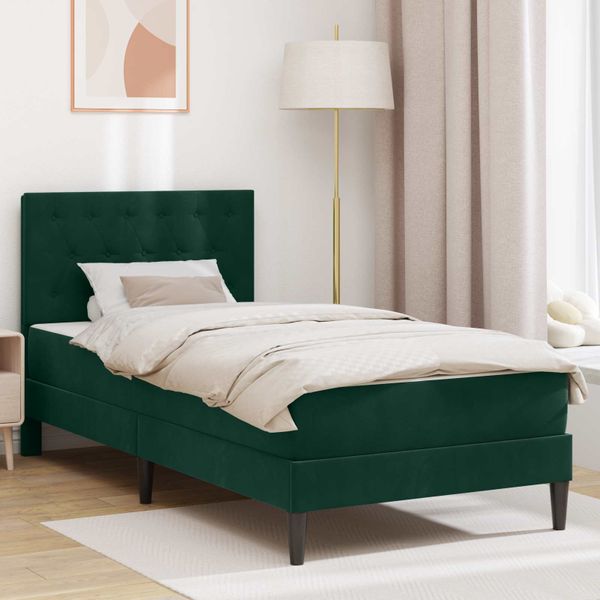 vidaXL Rám postele s matracom Tmavozelená 100 x 200 cm Zamat