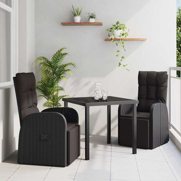vidaXL Záhradný jedálenský set s vankúšom 3 pcs Čierna polyratan