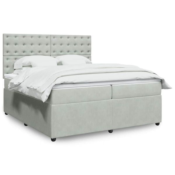 vidaXL Posteľný rám boxsping s matracom bledosivý 200x200 cm zamat