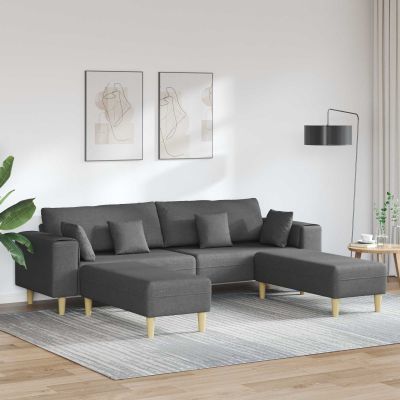 vidaXL Pohovka s vankúšom 3 pcs Tmavo šedá látka