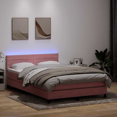 vidaXL Posteľný rám boxsping s matracom a LED ružový 140x210 cm zamat