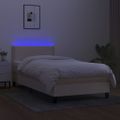 vidaXL Posteľ boxsping s matracom a LED krémová 90x200 cm látka