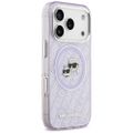Púzdro Karl Lagerfeld Magsafe IML trblietavé púzdro s kovovým rámom fotoaparátu a tlačidlami, hlavy Karla a Choupette na opakovanom logu KL pre iPhone 17 Pro Max fialová