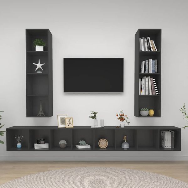 vidaXL Nástenné TV skrinky 4 ks, sivé, kompozitné drevo