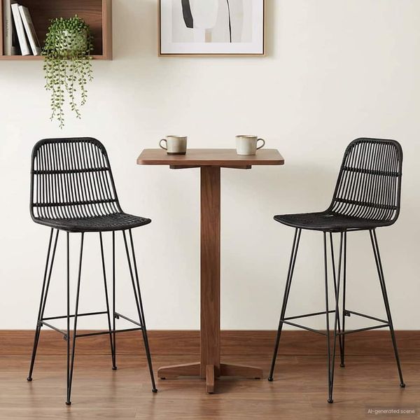 vidaXL Barová stolička 2 pcs Čierna 44 x 55 x 109 cm Ratan a oceľ
