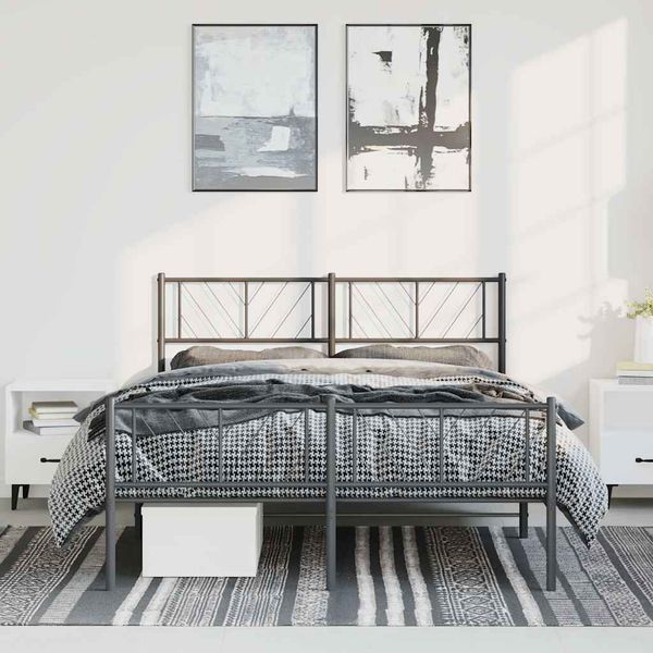 vidaXL Kovový rám postele s čelom a podnožkou čierny 135x190 cm