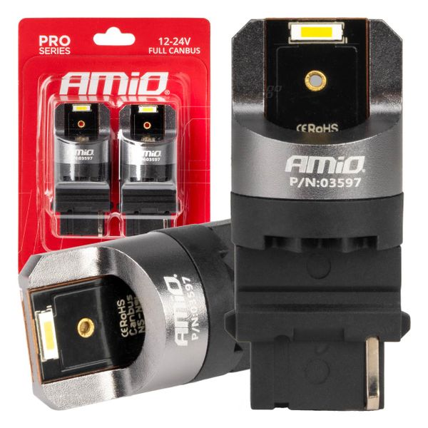LED CANBUS PRO series 3156 P27W 2x1860SMD White 12/24V FULL CANBUS AMiO-03597